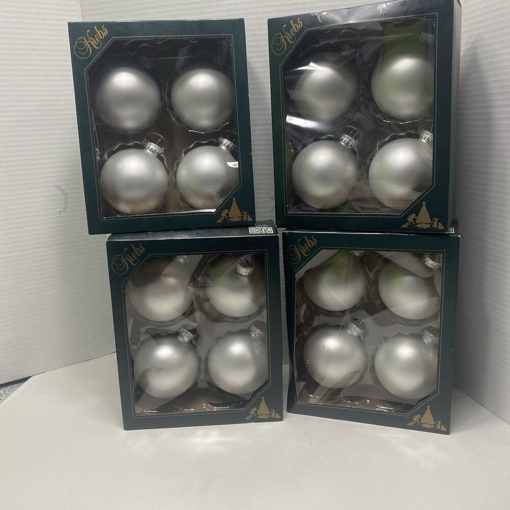 16 Krebs  glass christmas ornaments Large Silver Pearl 3 1/4” 80 Mm 4 Boxes